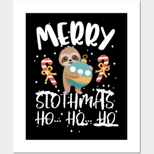 Merry Slothmas Ho Ho Ho Christmas Cute Sloth Posters and Art